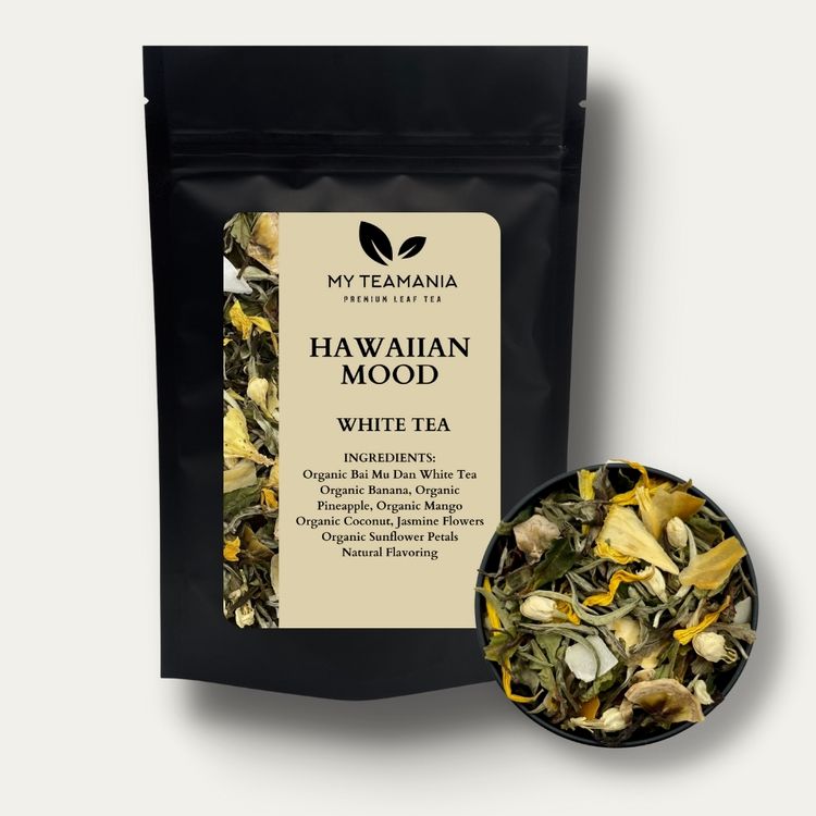 Hawaiian Mood Premium Loose Leaf White Tea / best tea blend / My Teamania premium loose leaf tea / white tea / bai mu dan / banana tea / tropical fruit tea / coconut tea / pineapple tea 