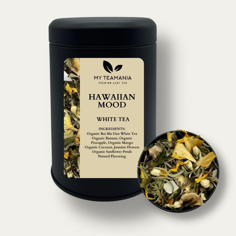 
                  
                    Hawaiian Mood Premium Loose Leaf White Tea / best tea blend / My Teamania premium loose leaf tea / white tea / bai mu dan / banana tea / tropical fruit tea / coconut tea / pineapple tea 
                  
                