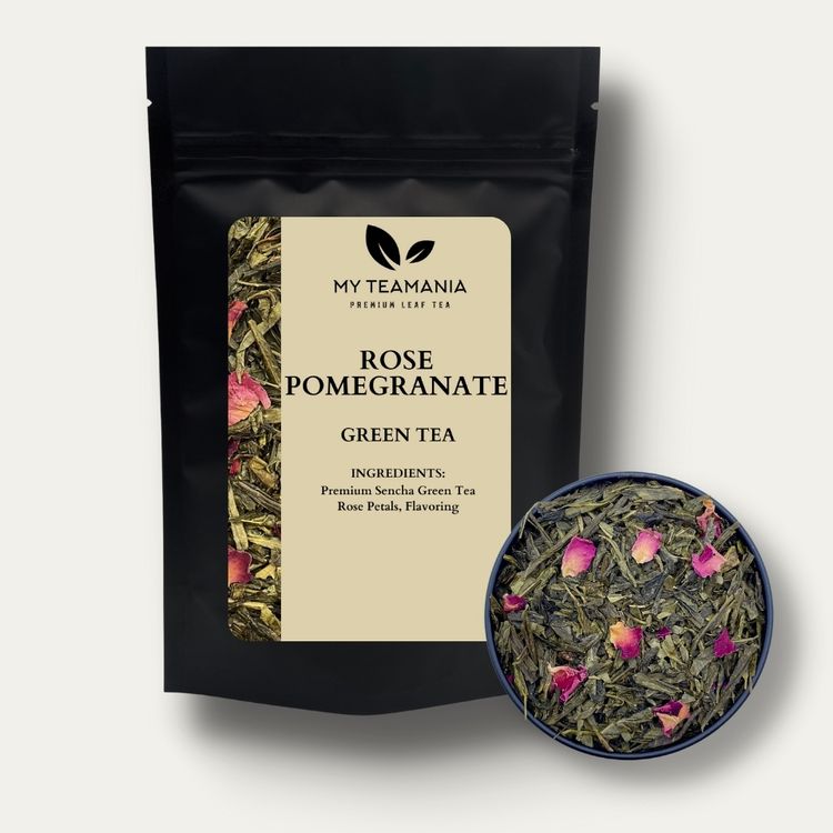 rose pomegranate green tea / loose leaf pomegranate green tea / my teamania premium loose leaf tea / best tea blend / berry tea / pomegranate tea / 